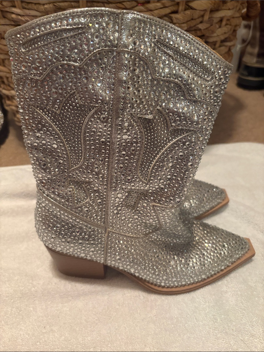 Crown Vintage Silver Crystal Western Ankle Boots